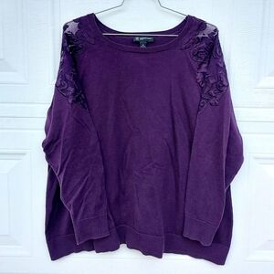 INC International Concepts Deep Purple Knit Top Romantic Embrodary